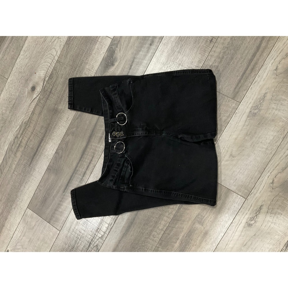 HT Denim Womens Hi-Rise Super Skinny Jeans Black O-Ring Triple Button Size 7